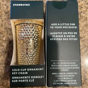 NIB Starbucks 2022 Holiday Metallic Chrome ‘Gold’ KeyChain Mini Tumbler Ornament